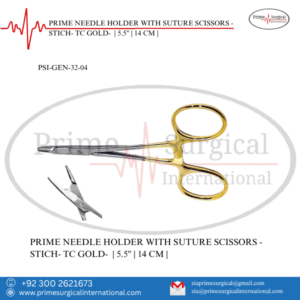 NEEDLE HOLDER WITH SUTURE SCISSORS - STICH- TC GOLD-  | 5.5" | 14 CM |