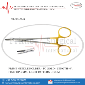 NEEDLE HOLDER - TC GOLD - LENGTH- 6", FINE TIP- 2MM- LIGHT PATTERN - 15 CM