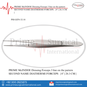 McINDOE Dressing Forceps
3 line on the pattern
SECOND NAME
DIATHERMI FORCEPS   | 8" | 20.3 CM |