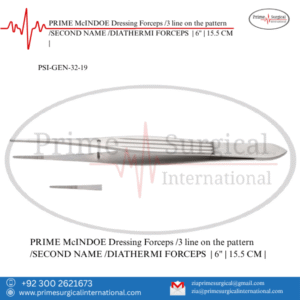 McINDOE Dressing Forceps
3 line on the pattern
SECOND NAME
DIATHERMI FORCEPS  | 6" | 15.5 CM |