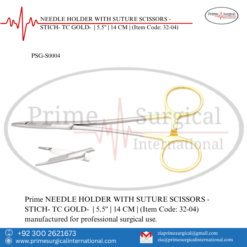 PRIME NEEDLE HOLDER WITH SUTURE SCISSORS - STICH- TC GOLD- | 5.5" | 14 CM |
