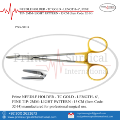 PRIME NEEDLE HOLDER - TC GOLD - LENGTH- 6", FINE TIP- 2MM- LIGHT PATTERN - 15 CM