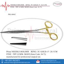 PRIME NEEDLE HOLDER - RING- TC GOLD- 8"- 20.5 CM FINE - TIP 3.0 MM- MAYO