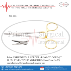 PRIME CRILE NEEDLE HOLDER - RING- TC GOLD- | 7" | 18 CM | FINE - TIP 2.15 MM (CRILE)