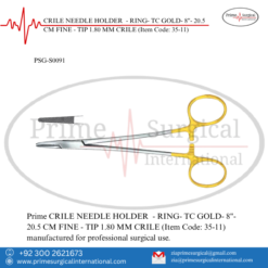 PRIME CRILE NEEDLE HOLDER - RING- TC GOLD- 8"- 20.5 CM FINE - TIP 1.80 MM CRILE
