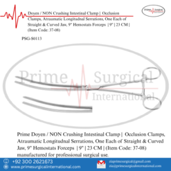PRIME Doyen / NON Crushing Intestinal Clamp | Occlusion Clamps, Atraumatic Longitudnal Serrations, One Each of Straight & Curved Jaw, 9" Hemostats Forceps | 9" | 23 CM |