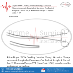 PRIME Doyen / NON Crushing Intestinal Clamp | Occlusion Clamps, Atraumatic Longitudnal Serrations, One Each of Straight & Curved Jaw, 9" Hemostats Forceps STR