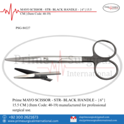 PRIME MAYO SCISSOR - STR- BLACK HANDLE - | 6" | 15.5 CM |