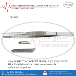 PRIME DISSECTING FORCEP PLAIN | 8" |20.5CM| HEAVY TIP 4.5 MM |