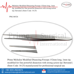PRIME McIndoe Modified Dissecting Forceps 152mm long, 1mm tip, modified for fine powerful dissection with strong action tip | Serrated |