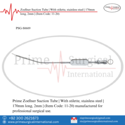 PRIME Zoellner Suction Tube | With stilette, stainless steel | 170mm long, 2mm |