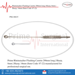 PRIME Rheinstadter Flushing Curette 290mm long | Sharp, 8mm | Sharp, 14mm