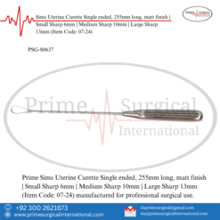 PRIME Sims Uterine Curette Single ended, 255mm long, matt finish | Small Sharp 6mm | Medium Sharp 10mm | Large Sharp 13mm