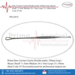 PRIME Sims Uterine Curette Double ended, 250mm long | Sharp | Small 7 x 5mm Medium 10 x 7mm Large 13 x 10mm